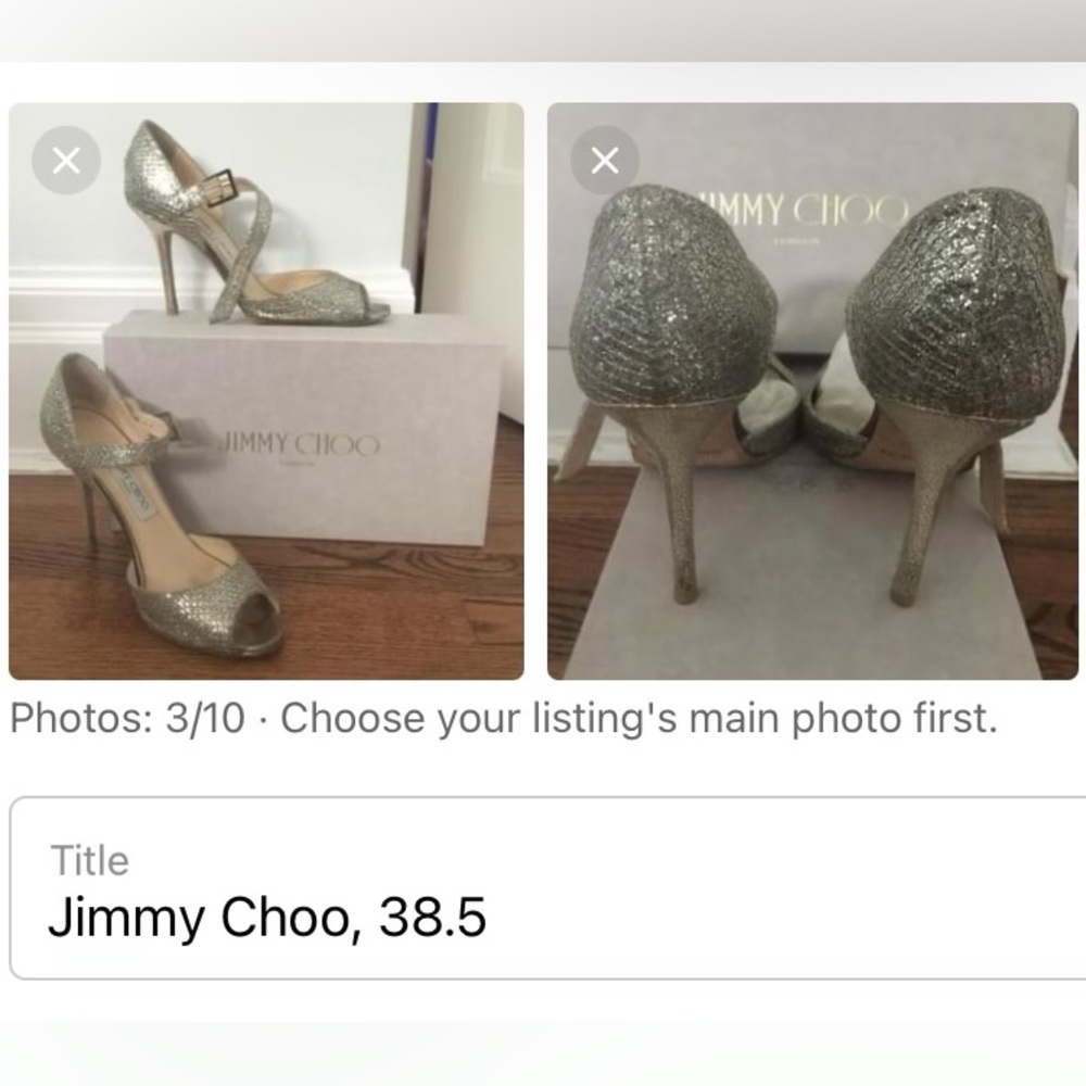 Jimmy Choo silver heels size 38.5